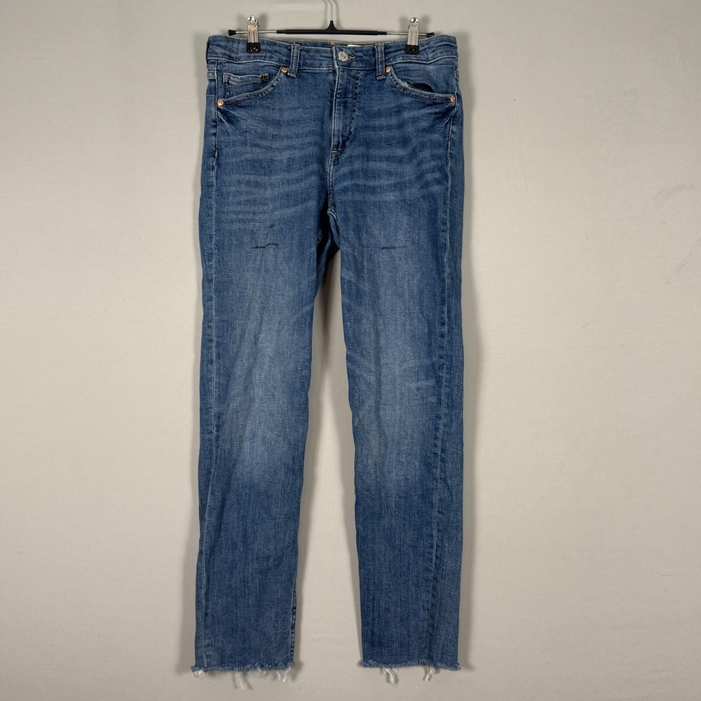 H&M &Denim Girlfriend Fit Jeans Womens 6 Blue Excellent Raw Hem Regular Rise